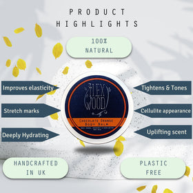 The Ilex Wood Chocolate Orange Body Balm on a bathroom shelf