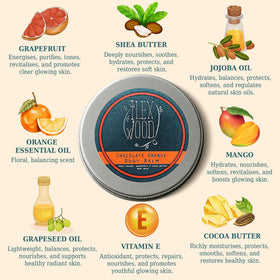 The Ilex Wood Chocolate Orange Body Balm with cocoa and shea butter ingredients
