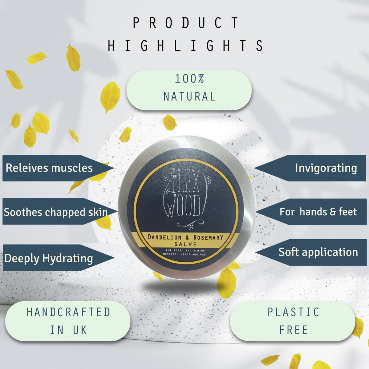 The Ilex Wood Dandelion & Rosemary Salve 3.38 fl oz on a wooden table