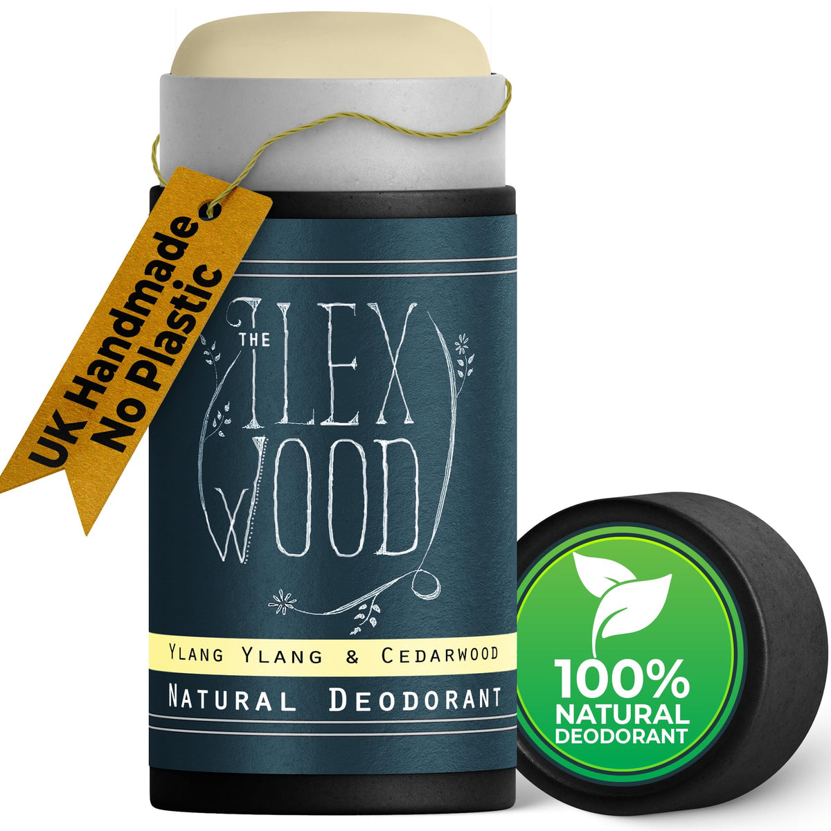The Ilex Wood Natural Deodorant in cardboard tube front view