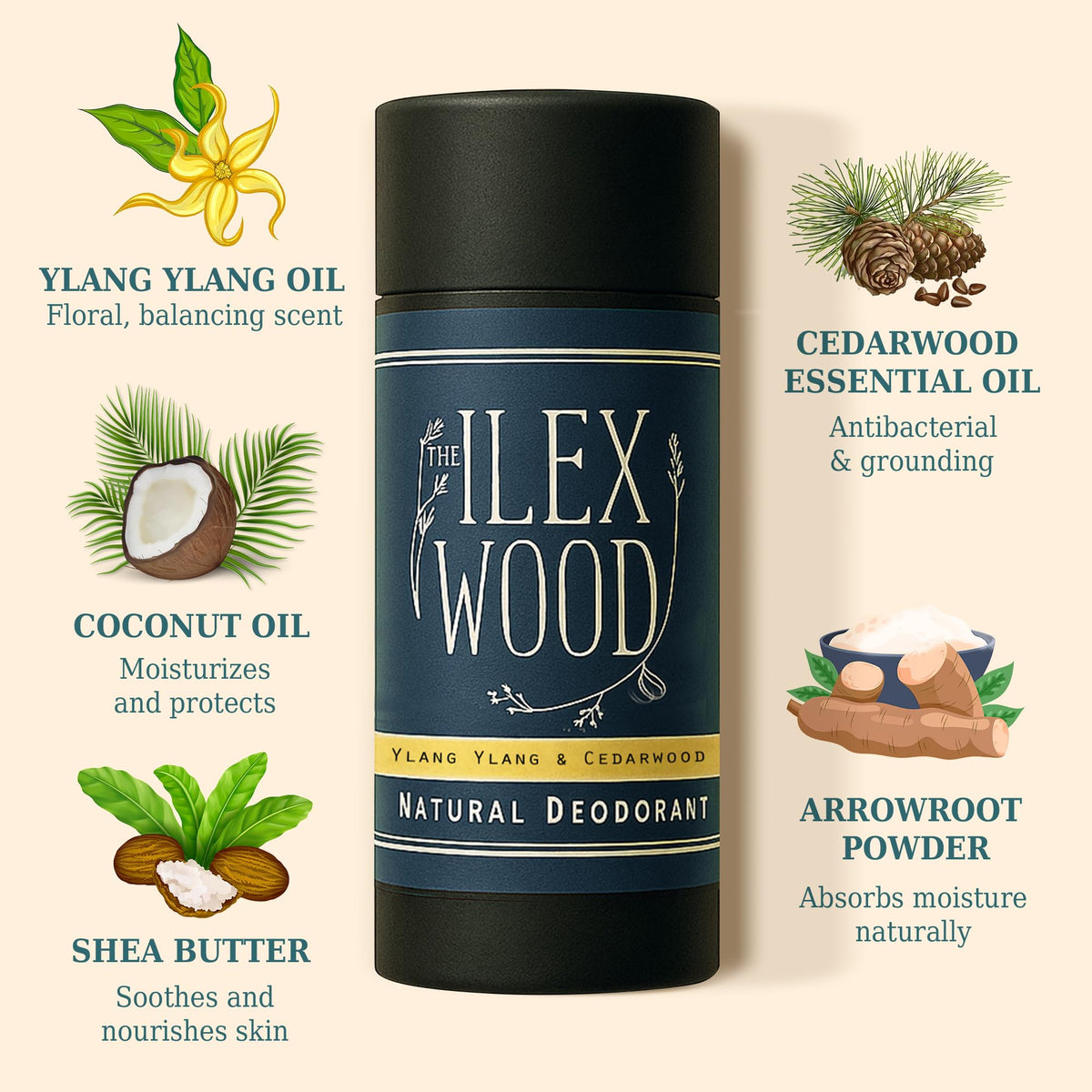The Ilex Wood Natural Deodorant in use applying to skin