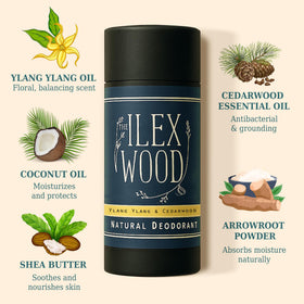 The Ilex Wood Natural Deodorant in use applying to skin