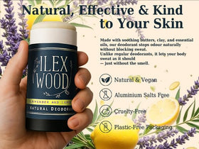 The Ilex Wood Natural Deodorant Lavender Lemon angled view showing details