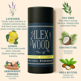 The Ilex Wood Natural Deodorant Lavender Lemon open tube with product visible