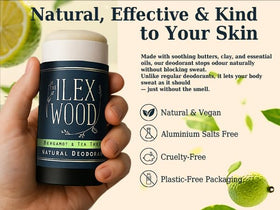 The Ilex Wood Natural Deodorant tube with cap off