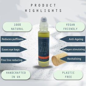 The Ilex Wood Revitalising Eye Serum displayed with natural ingredients