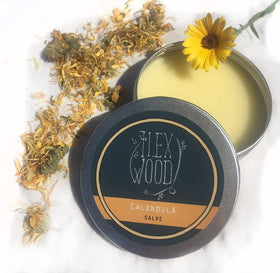 The Ilex Wood Vegan Calendula Salve 100ml with lavender flowers