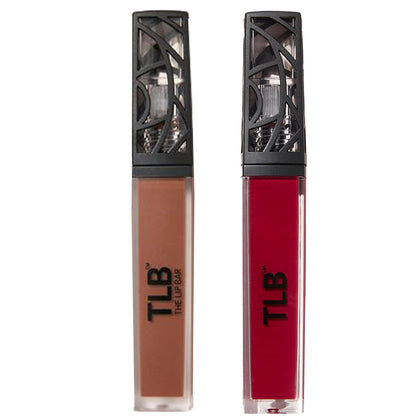 The Lip Bar Nonstop Liquid Matte Lipstick 2-Pack Naturalista Soft Brown and Rich Auntie Deep Berry front view