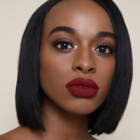 The Lip Bar Nonstop Liquid Matte Lipstick Brickhouse on model