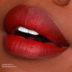 The Lip Bar Nonstop Liquid Matte Lipstick Brickhouse on model