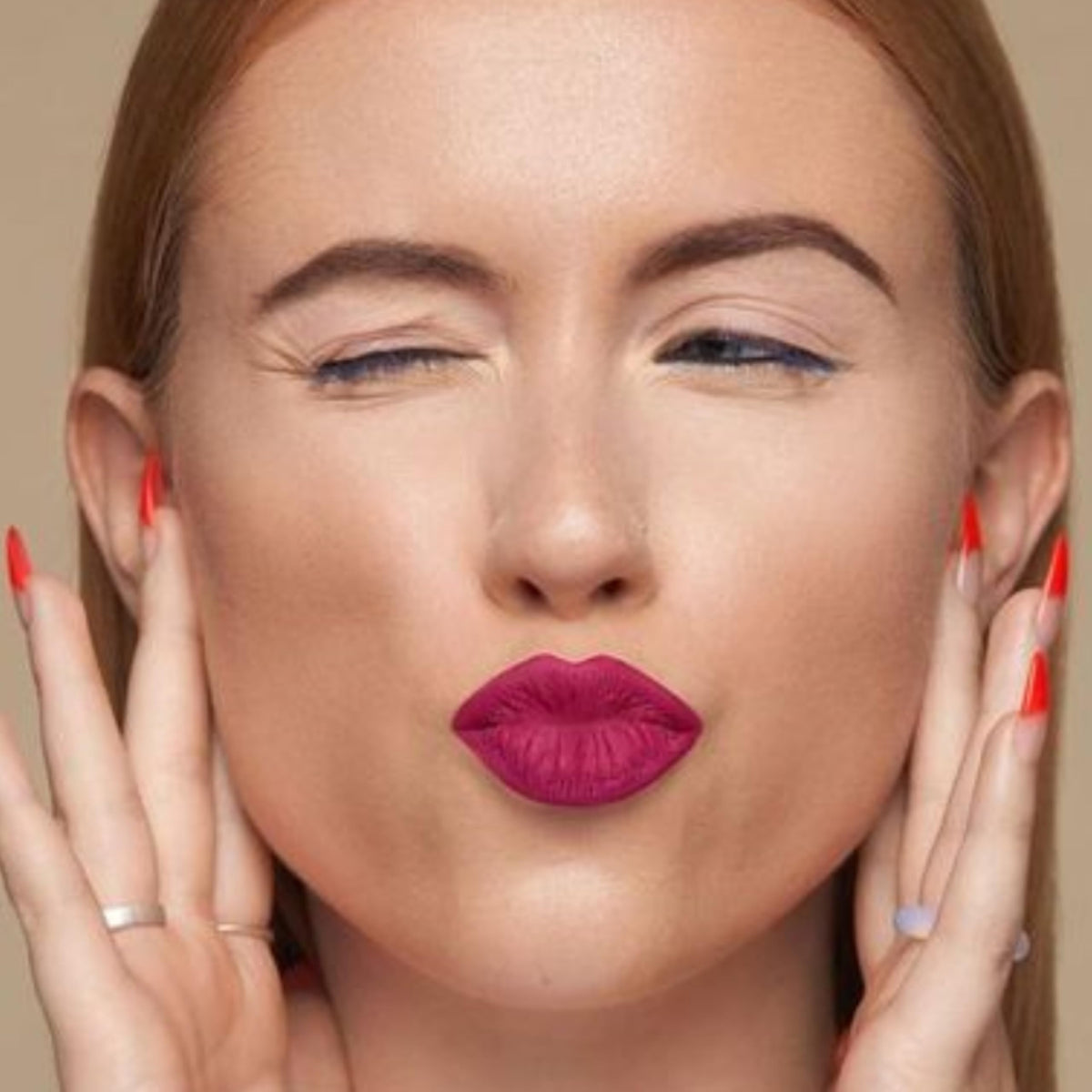 The Lip Bar Nonstop Liquid Matte Lipstick Fuchsia on model