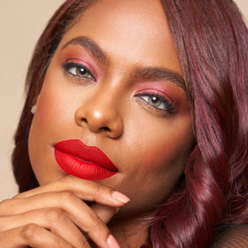 The Lip Bar Nonstop Liquid Matte Lipstick Hot Mama with gloss layer