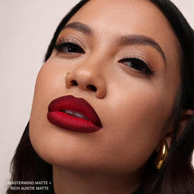 The Lip Bar Nonstop Liquid Matte Lipstick Rich Auntie with lip care duo