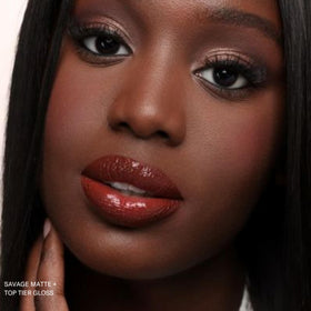 The Lip Bar Nonstop Liquid Matte Lipstick Savage in makeup setup