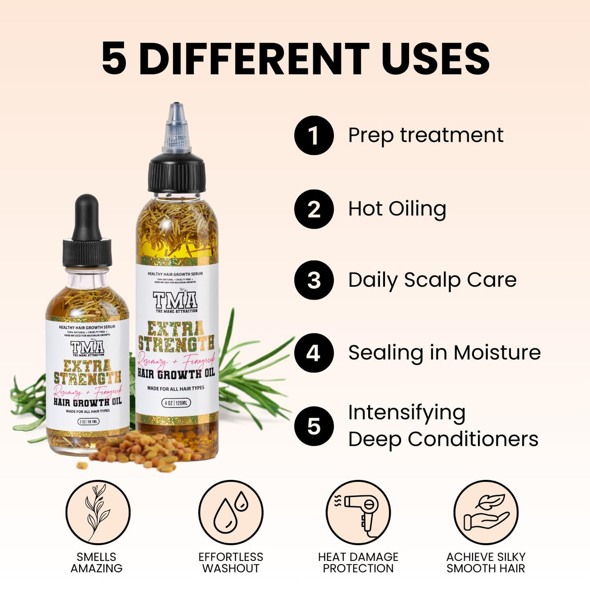 The Mane Attraction Extra-Strength Herbal Hair Growth Oil on wooden surface