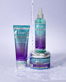 The Mane Choice Tropical Moringa Sweet Oil & Honey Cream in a bathroom setting