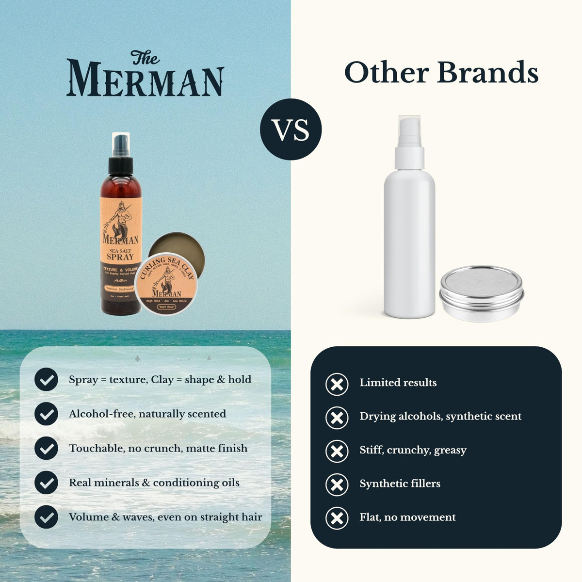 The Merman Sea Salt Spray and Curling Clay packaging
