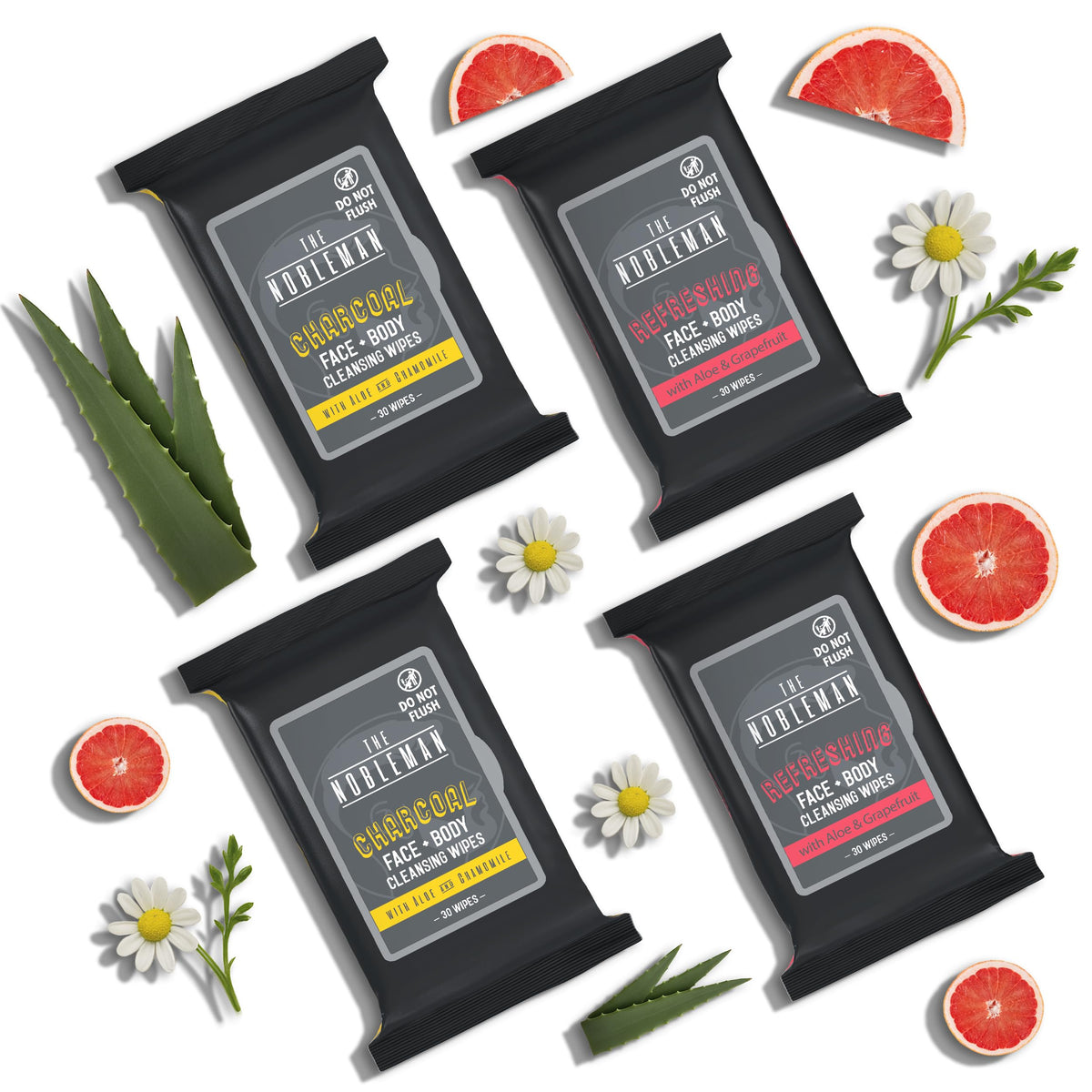 The Nobleman Aloe Infused Cleansing Wipes packaging with wipes visible