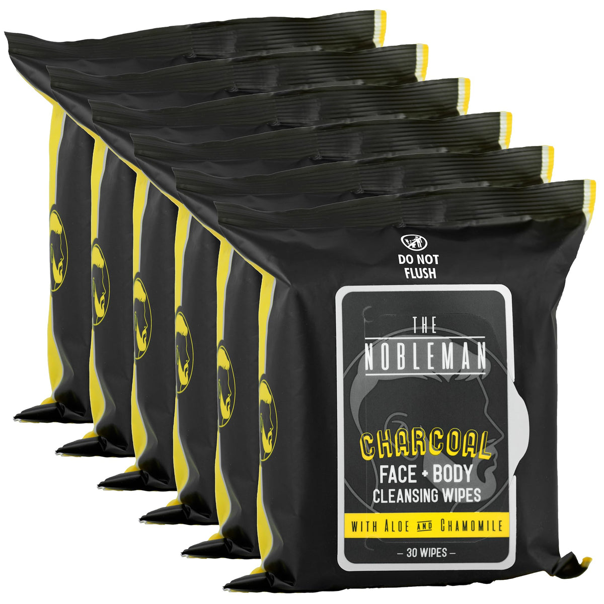 The Nobleman Cleansing Wipes 6 Pack Charcoal on bathroom counter