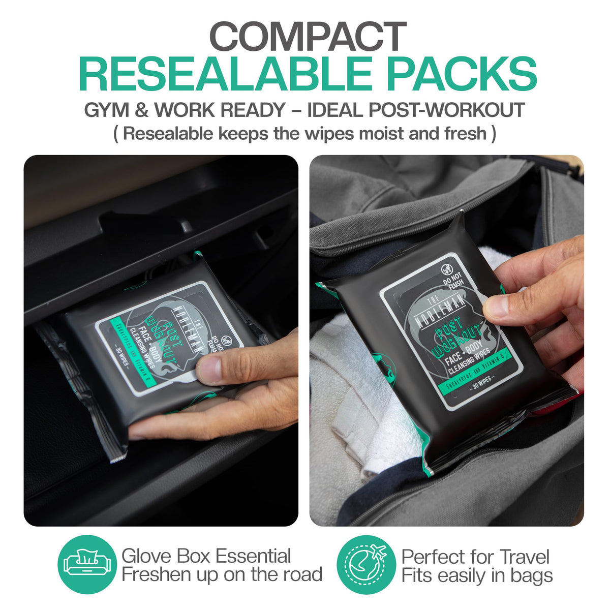 The Nobleman Cleansing Wipes displayed with gym accessories