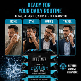The Nobleman Cooling Aloe & Eucalyptus Cleansing Wipes displayed on a gym bag