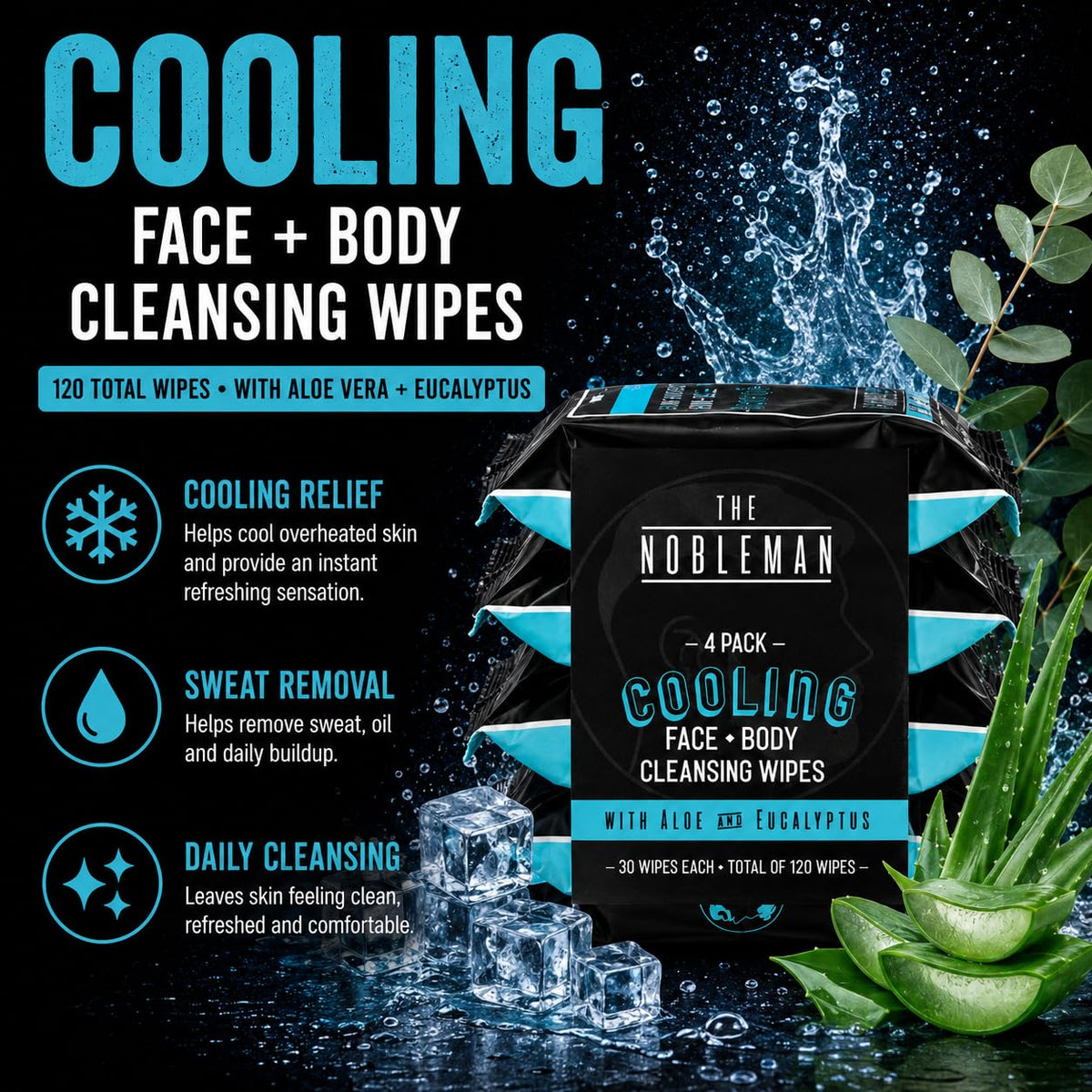 The Nobleman Cooling Aloe & Eucalyptus Cleansing Wipes open showing wipes