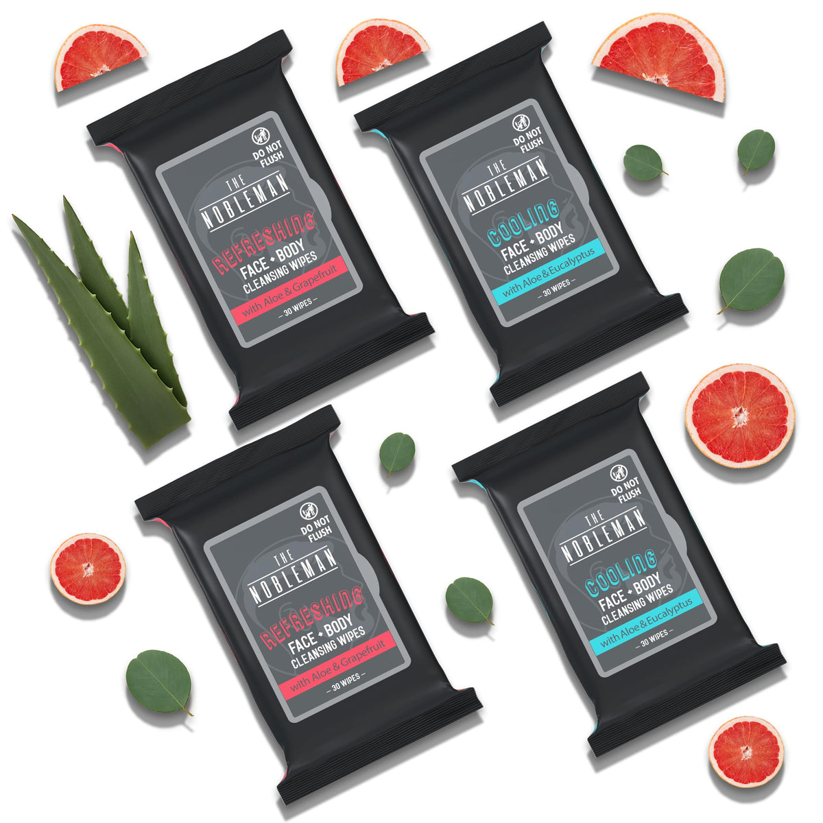 The Nobleman Cooling Cleansing Wipes in a travel bag setting