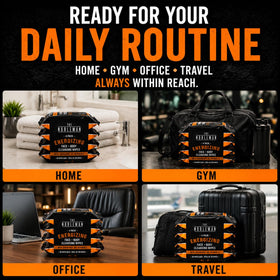 The Nobleman Energizing Grapefruit Cleansing Wipes on a gym bag