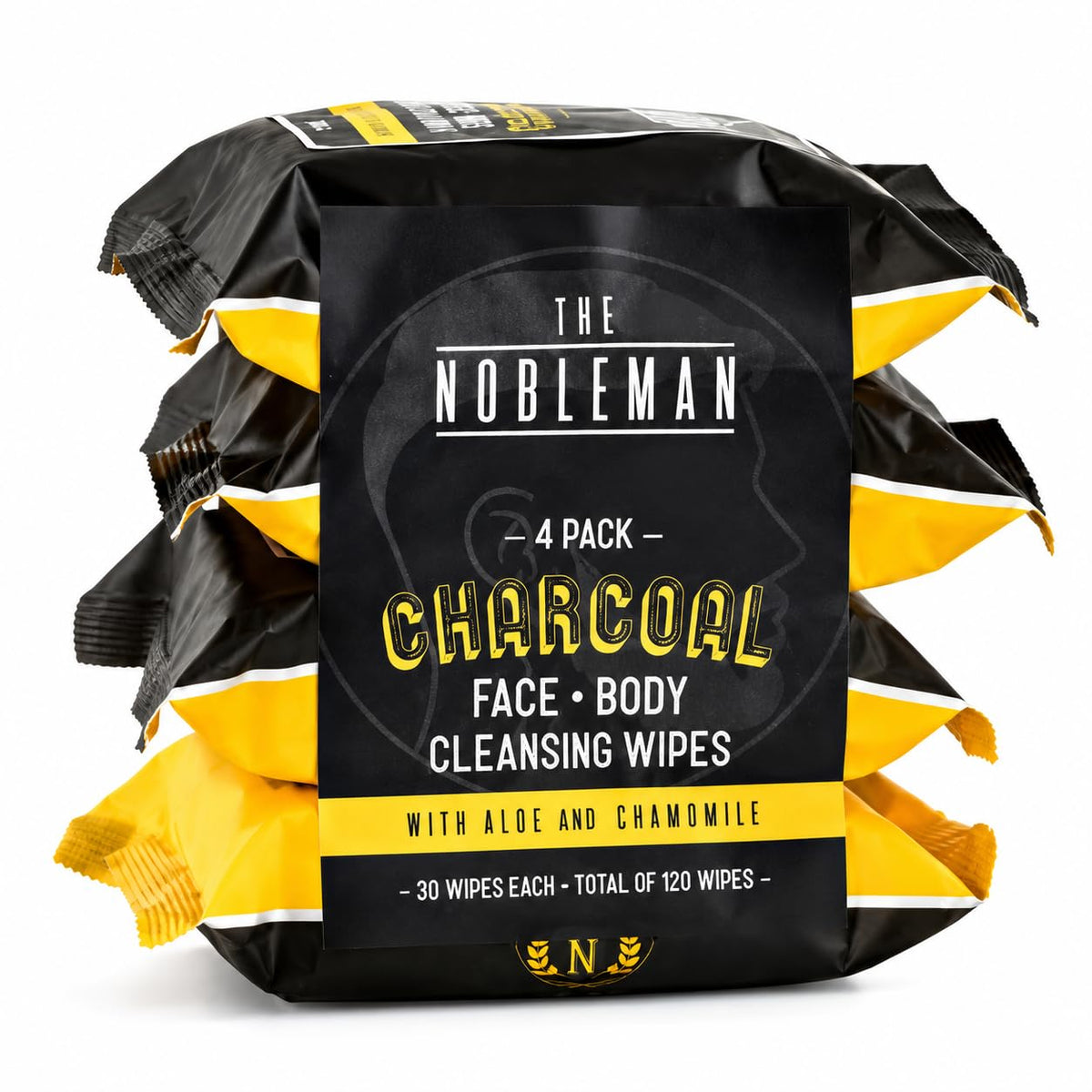The Nobleman Men's Charcoal Cleansing Wipes front view, 4 pack