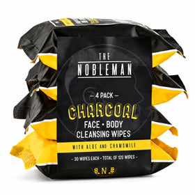 The Nobleman Men's Charcoal Cleansing Wipes front view, 4 pack