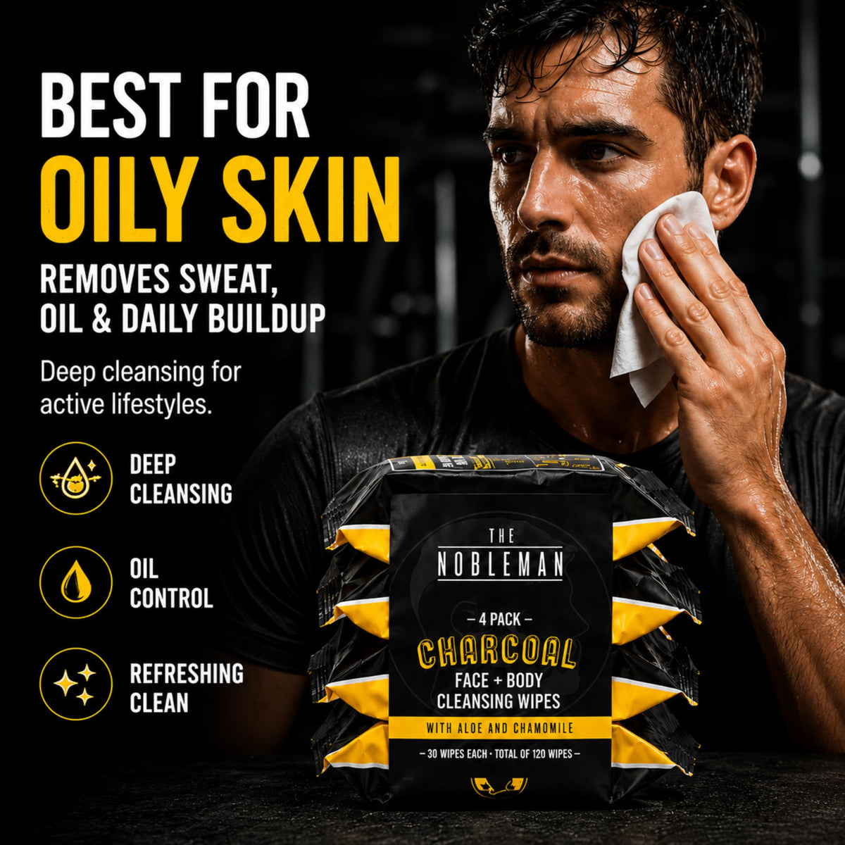 The Nobleman Men's Charcoal Cleansing Wipes opened, showing wipes