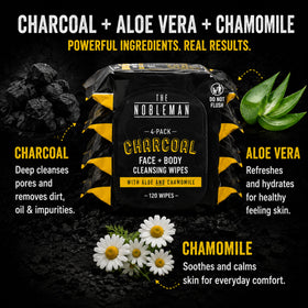 The Nobleman Men's Charcoal Cleansing Wipes with charcoal and aloe ingredients