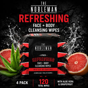 The Nobleman wipes showing grapefruit and aloe ingredients