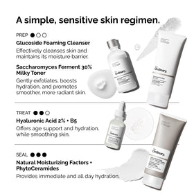 The Ordinary Glucoside Foaming Cleanser with a towel and water