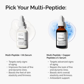 The Ordinary Multi-Peptide + Copper Peptides 1% Serum on a bathroom shelf