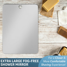 The Shave Well Company X-Large Anti-Fog Shaving Mirror in a bathroom setting