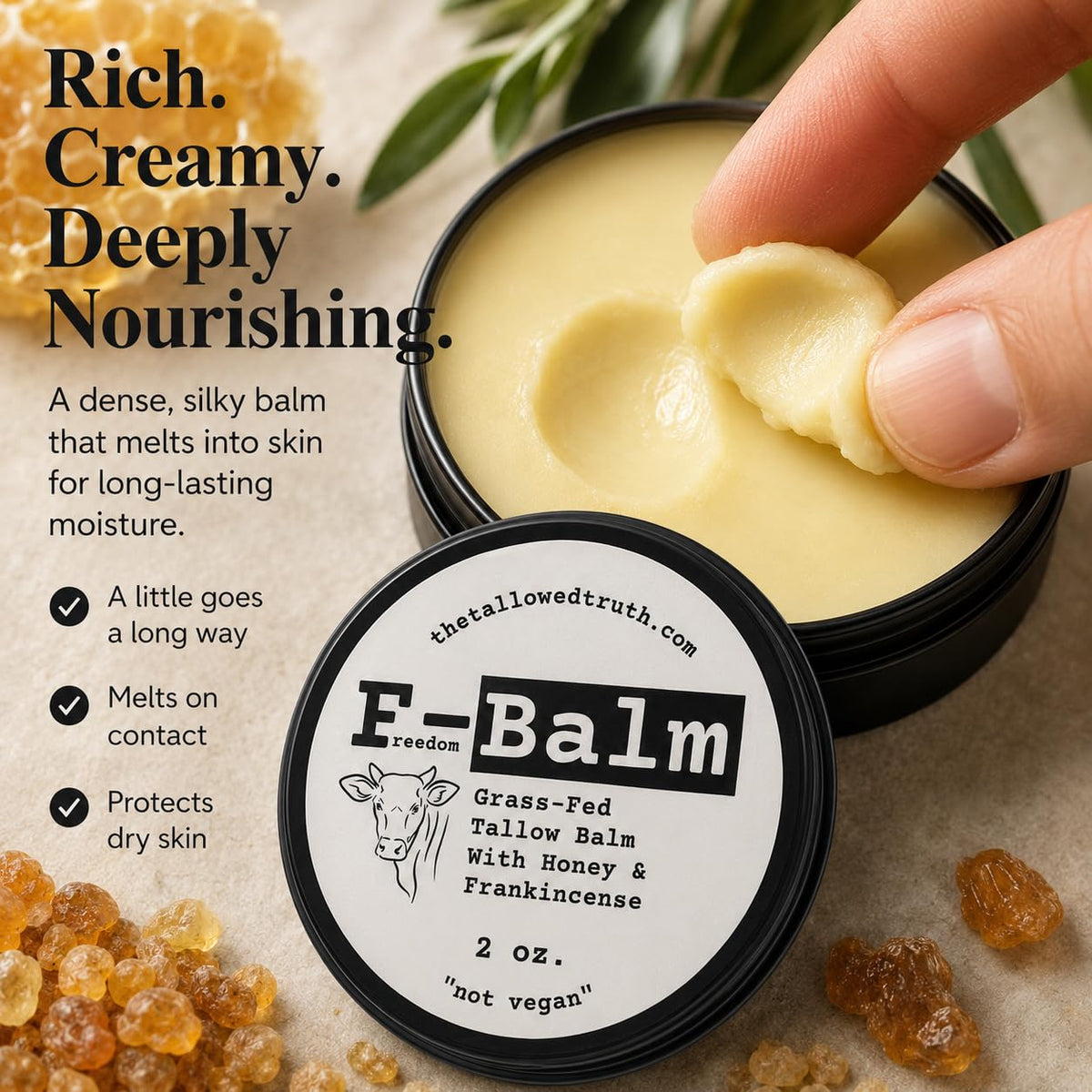 The Tallowed Truth Tallow Balm on wooden table