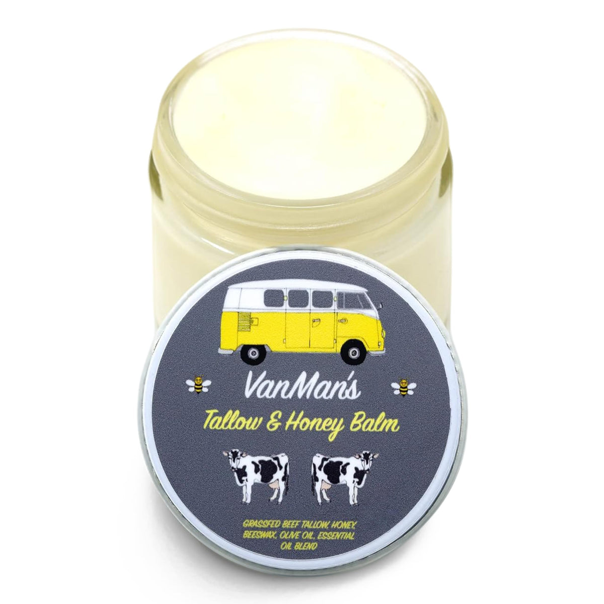 The VanMan Company Tallow and Honey Balm front view with packaging