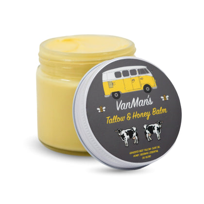 The VanMan Company Tallow and Honey Balm Jumbo 6.3 oz front view