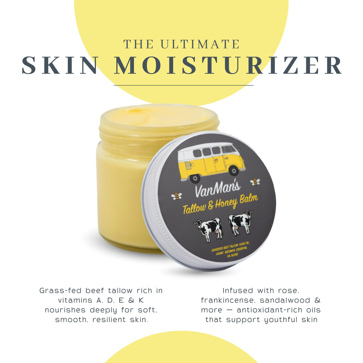 The VanMan Company Tallow and Honey Balm with raw honey and beeswax
