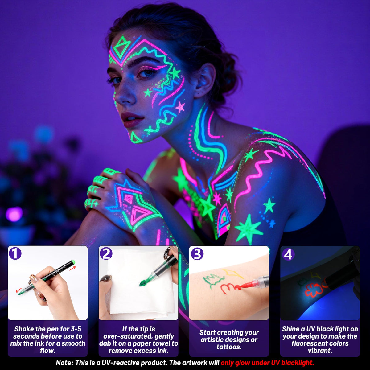 ThEast UV Blacklight Face Paint markers on a table