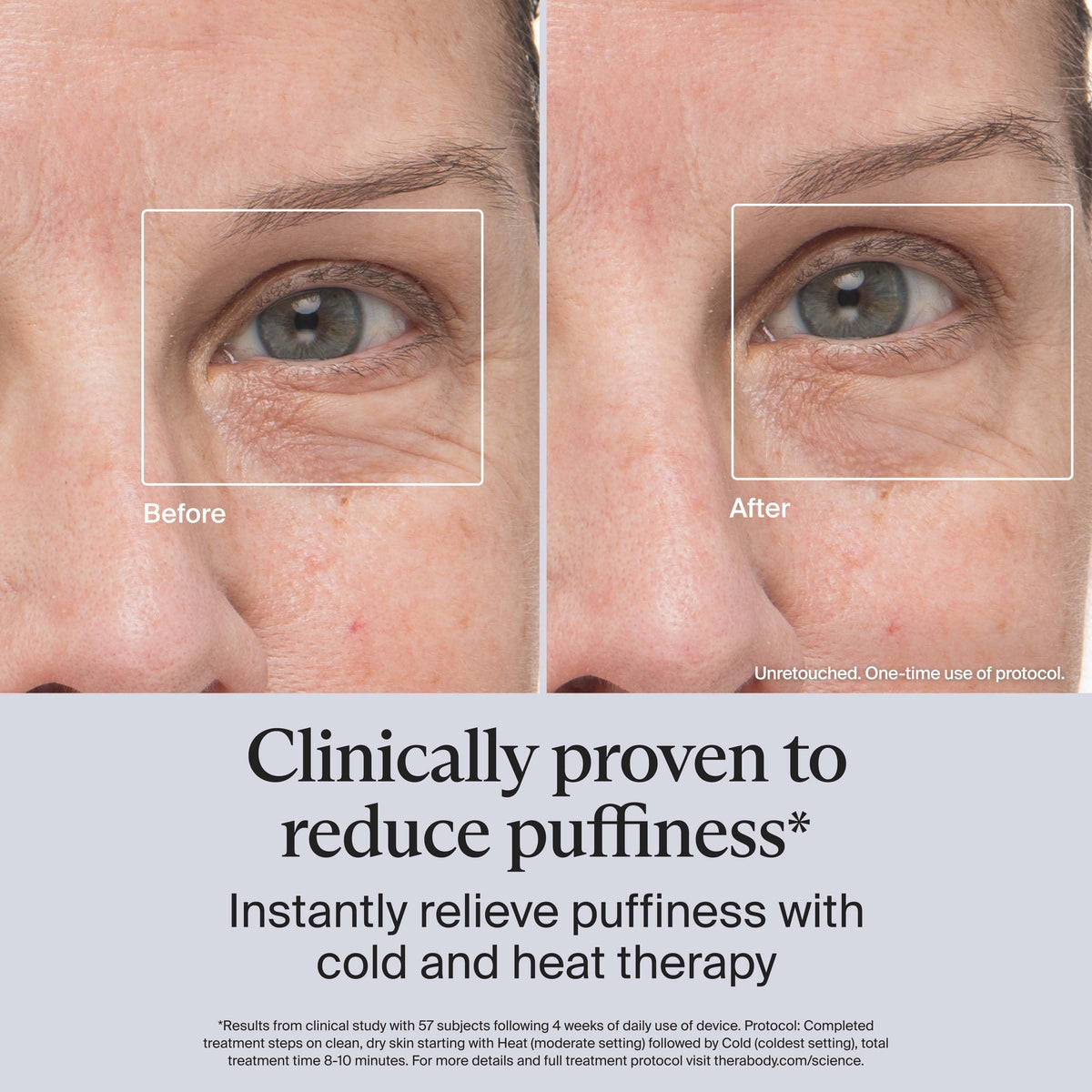 TheraFace Depuffing Wand being used on under-eye area