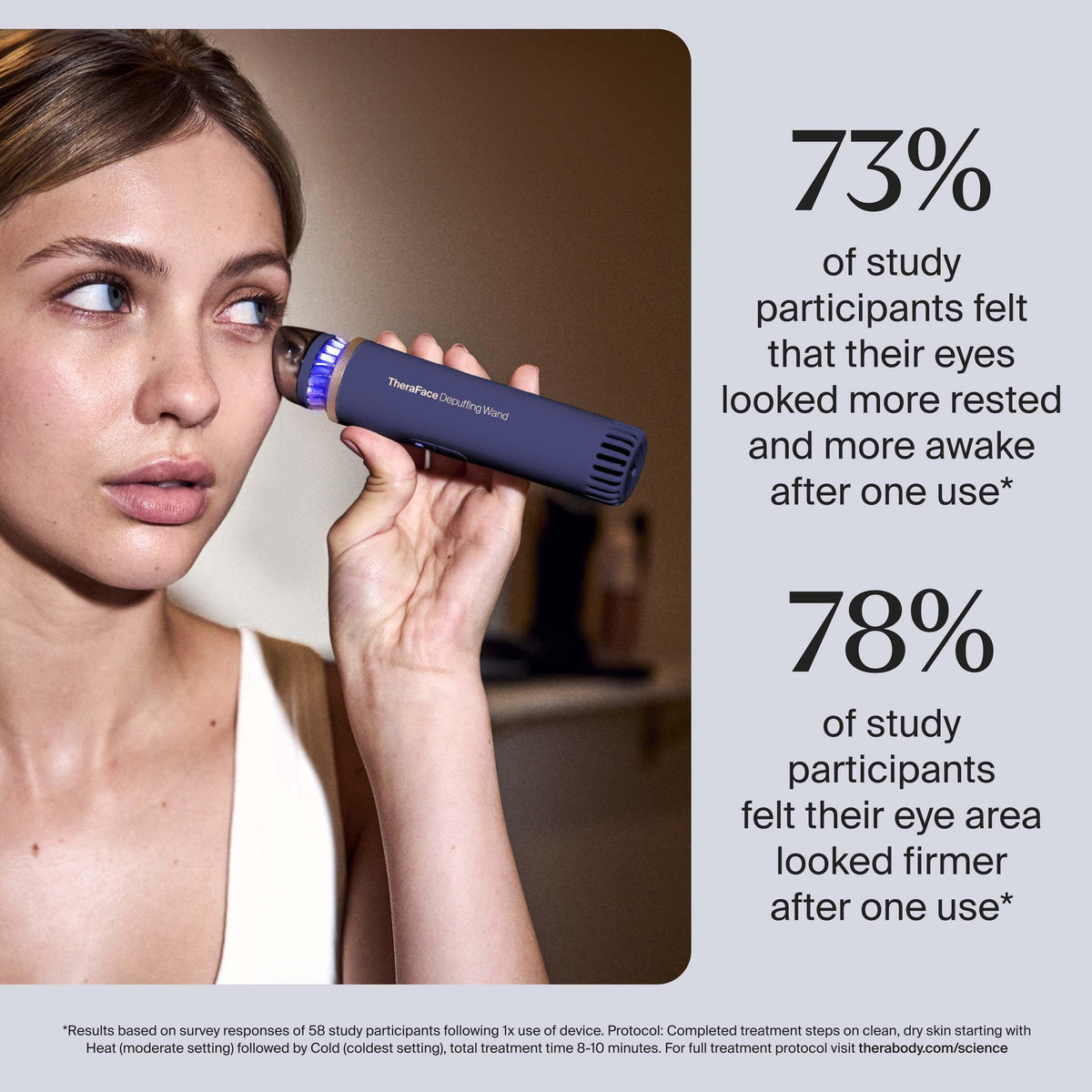 TheraFace Depuffing Wand on a vanity with skincare products