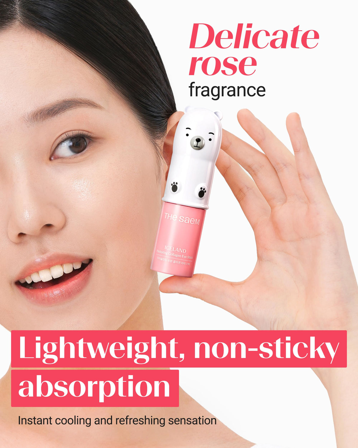 THESAEM Iceland Hydrating Collagen Eye Stick texture on hand