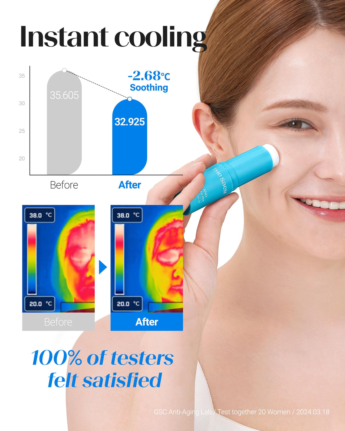THESAEM Iceland Hydrating Eye Stick displayed with ingredients