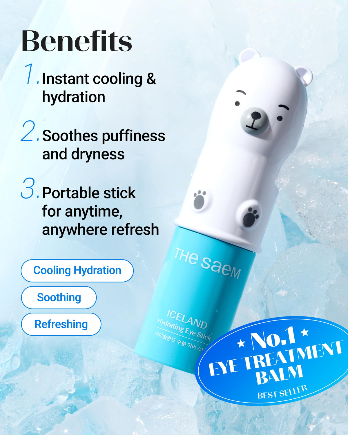 THESAEM Iceland Hydrating Eye Stick side view showing cap