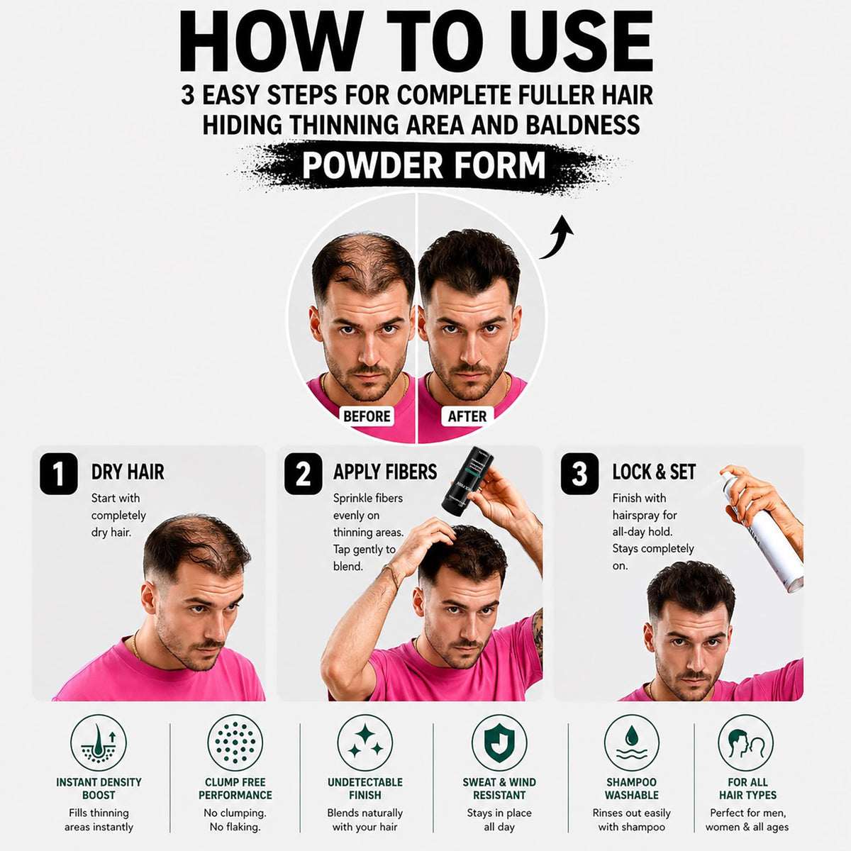 Thick Fiber Hair Building Fibers Grey application process