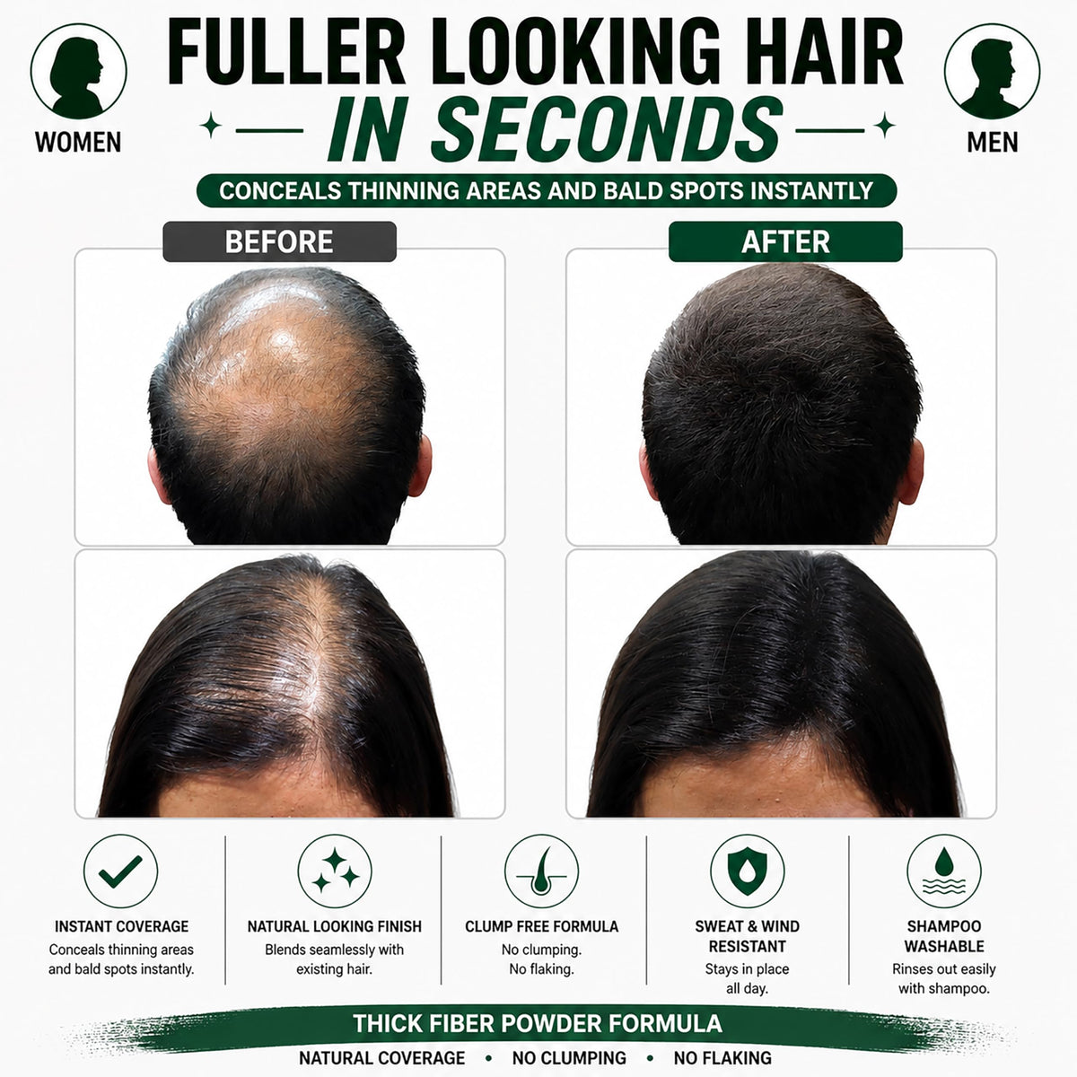 Thick Fiber Hair Fibers Dark Grey 56g application demonstration