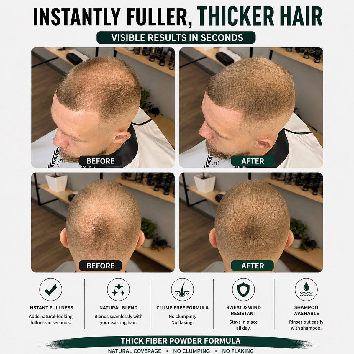 Thick Fiber Hair Fibers Medium Blonde before and after use