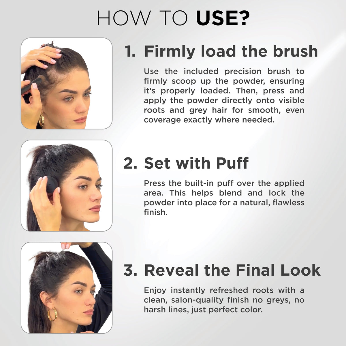 Thick Fiber Root Touch Up Powder application on hairline
